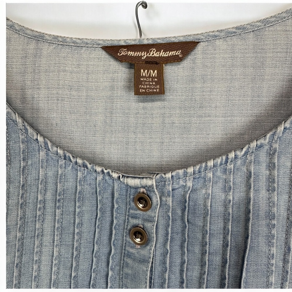 Tommy Bahama Blue Chambray Shirt Dress Coastal Grandma Weekend Size Medium - Picture 7 of 16